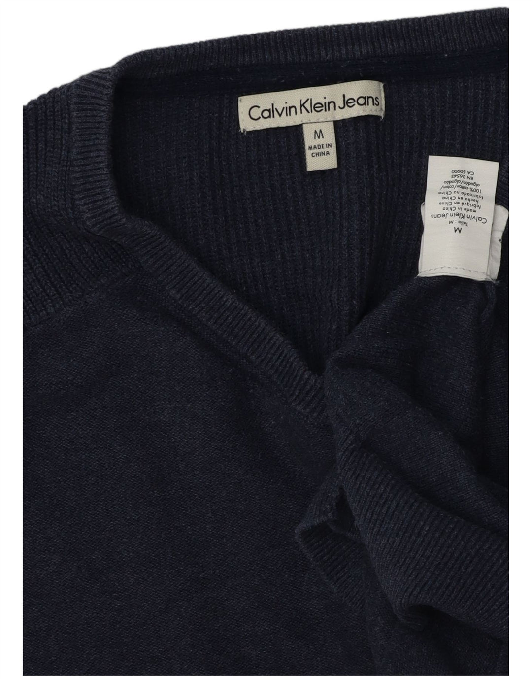 CALVIN KLEIN JEANS Męski sweter z dekoltem w kształcie litery V, średni, granatowy, bawełniany