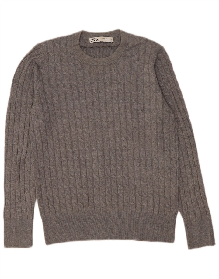 Męski sweter Zara z okrągłym dekoltem, średnioszara wiskoza