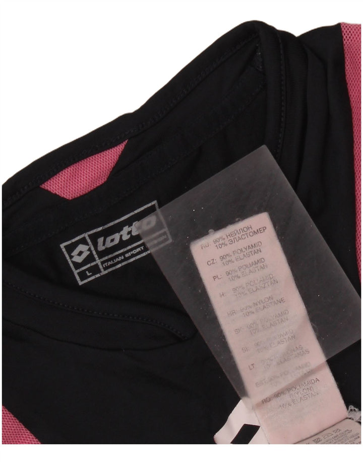 Damska koszulka LOTTO Top UK 14, duża, czarna, z blokami kolorów, poliamid