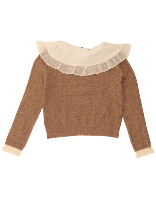 Damski sweter Zara z dekoltem w łódkę, UK 12, średni brąz, blok kolorów