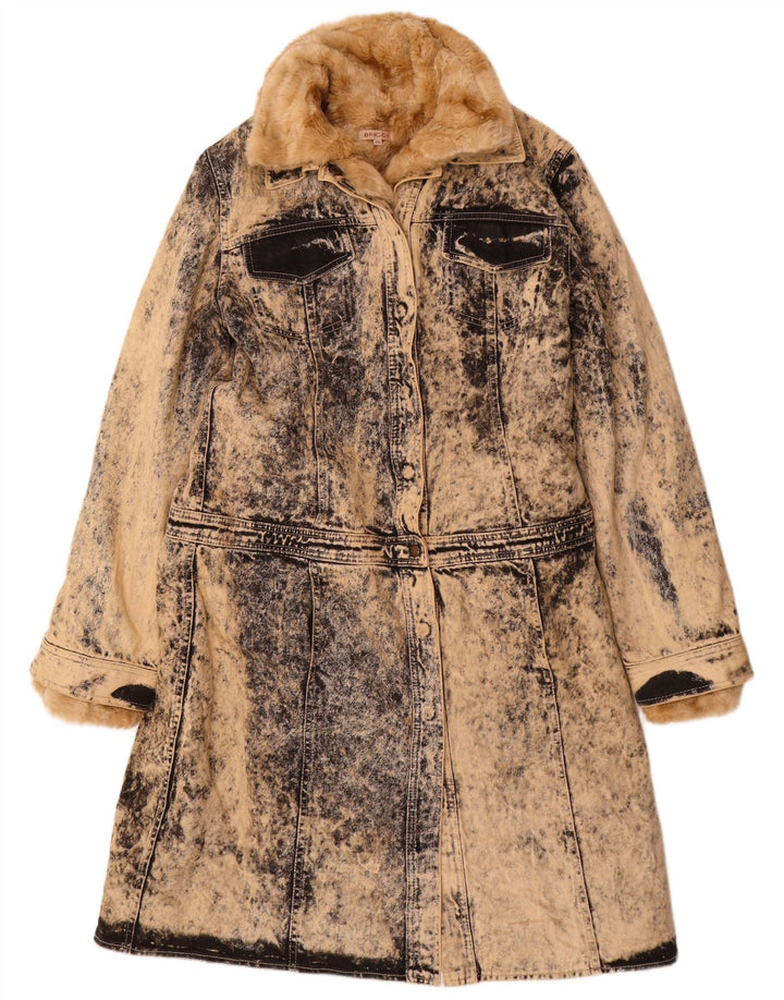 VINTAGE damski płaszcz dżinsowy Acid Wash Sherpa IT 46, duży, beżowy, bawełniany