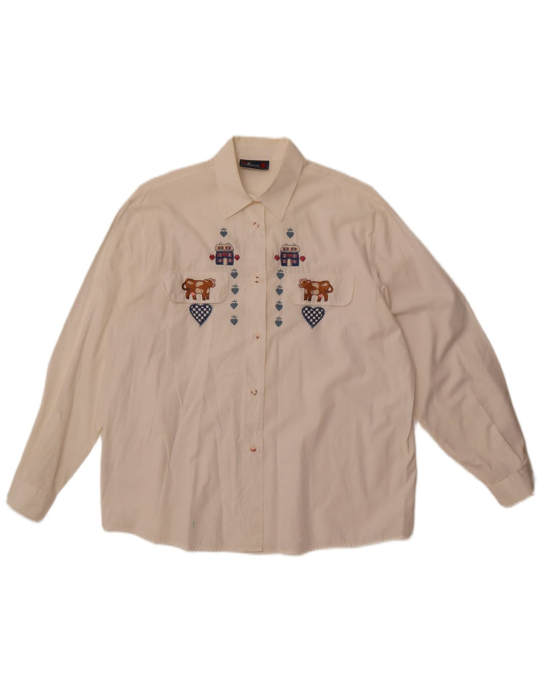 Damska koszula w stylu vintage z grafiką UK 14, duża, biała, bawełniana