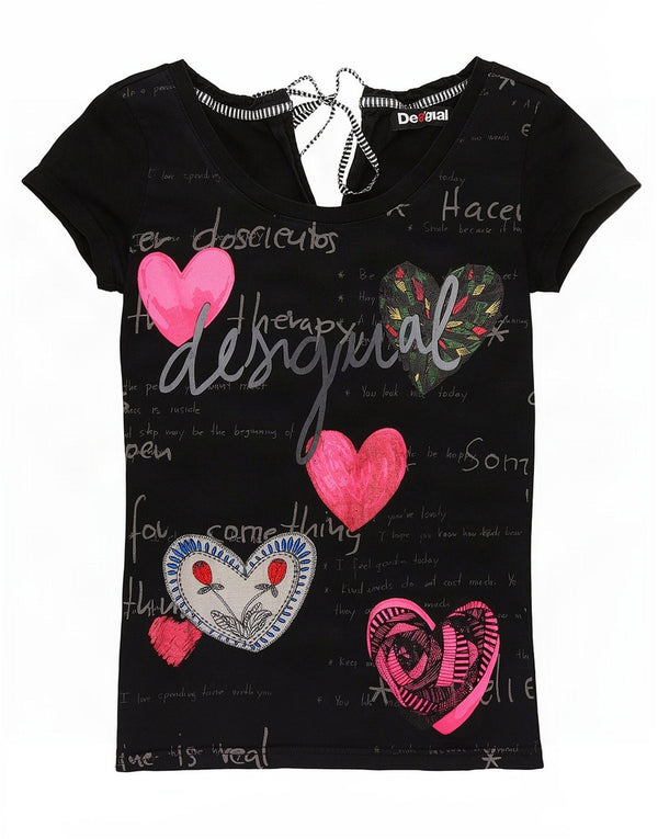 Damska koszulka z grafiką Desigual Top UK 8 Small Black Heart
