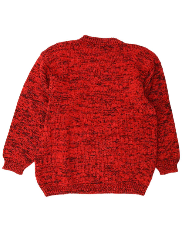Vintage damski sweter z wycięciem pod szyją, UK 14, średni, czerwony, nakrapiany