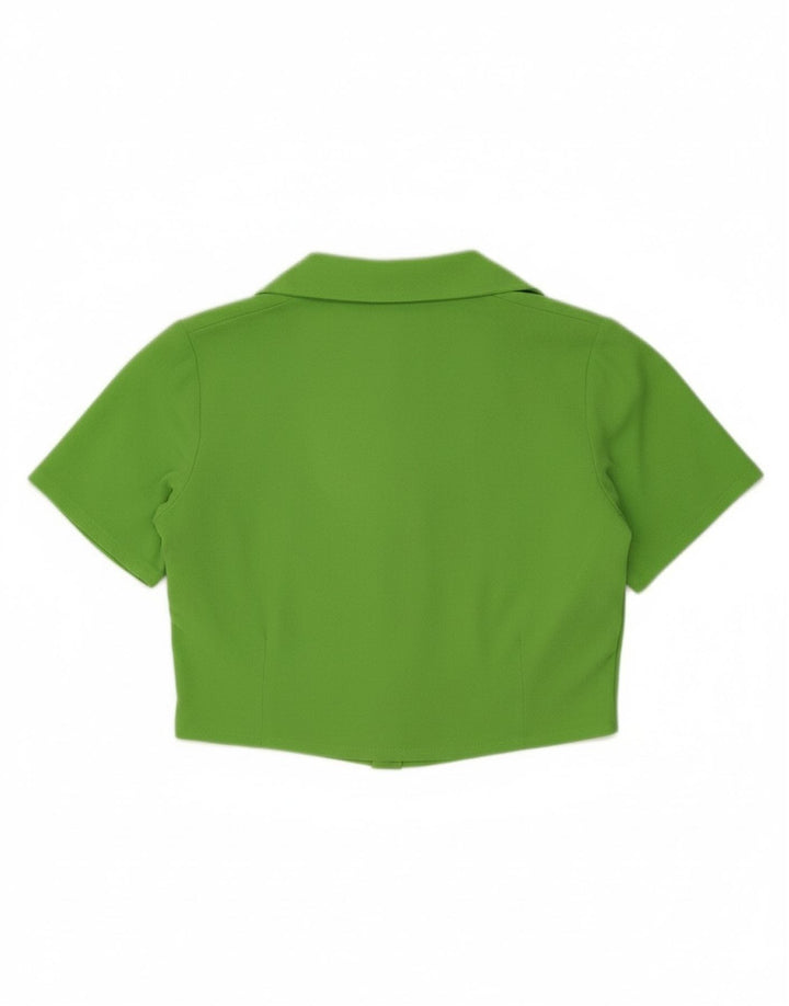 VINTAGE Womens Crop Shirt Blouse UK 12 Medium Green