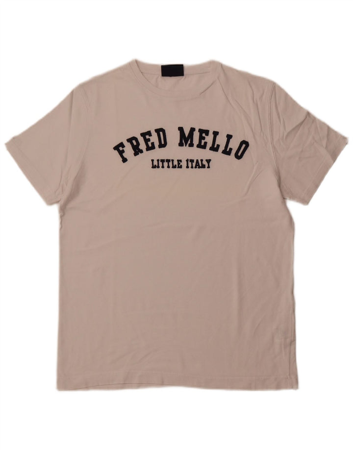 Męska koszulka z grafiką FRED MELLO, duża, biała, bawełniana