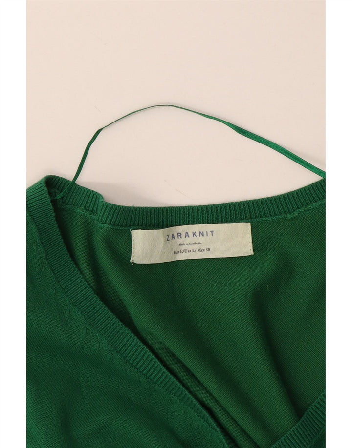 Sweter damski Zara z dekoltem w kształcie litery V, UK 14, duży zielony