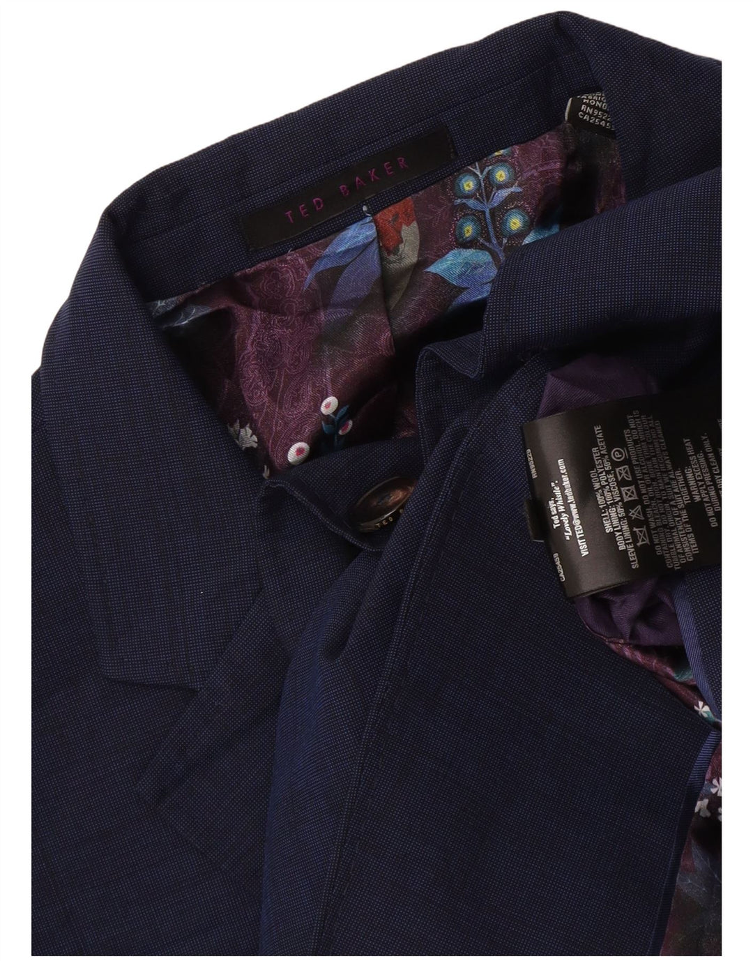 Ted Baker Męska marynarka zapinana na 2 guziki UK 44 2XL Granatowa wełna