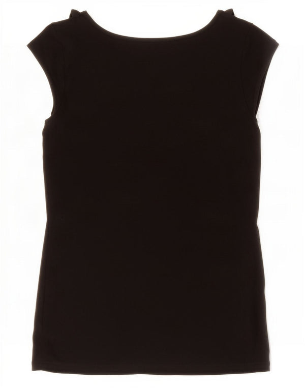 Oasis Womens Ruffle Front Blouse Top UK 10 Small Black Viscose