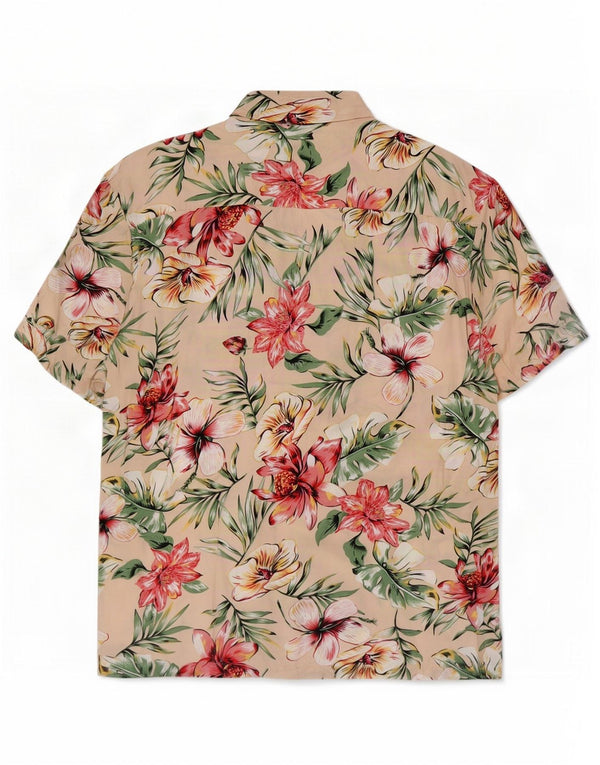 Vintage Mens Short Sleeve Shirt Large Beige Floral Hawaiian