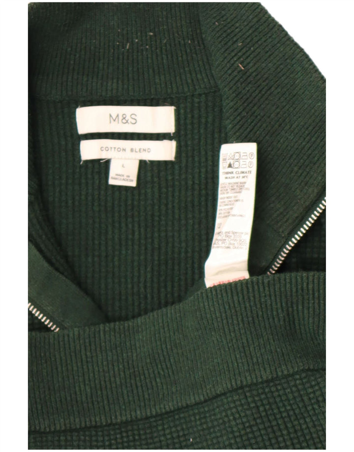 Marks & Spencer Męski sweter zapinany na zamek, duży, zielony, poliester