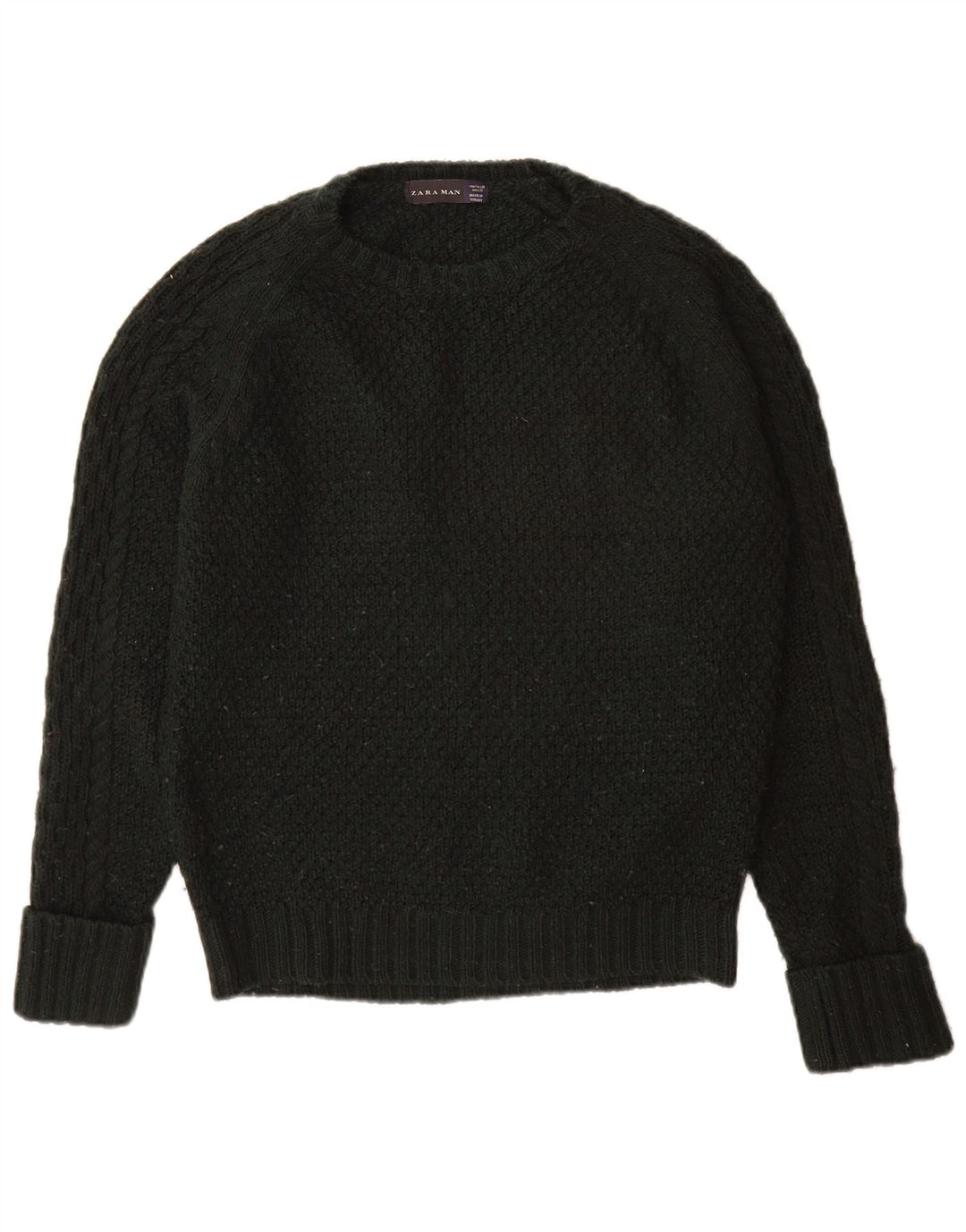Męski sweter z okrągłym dekoltem Zara, średni czarny akryl