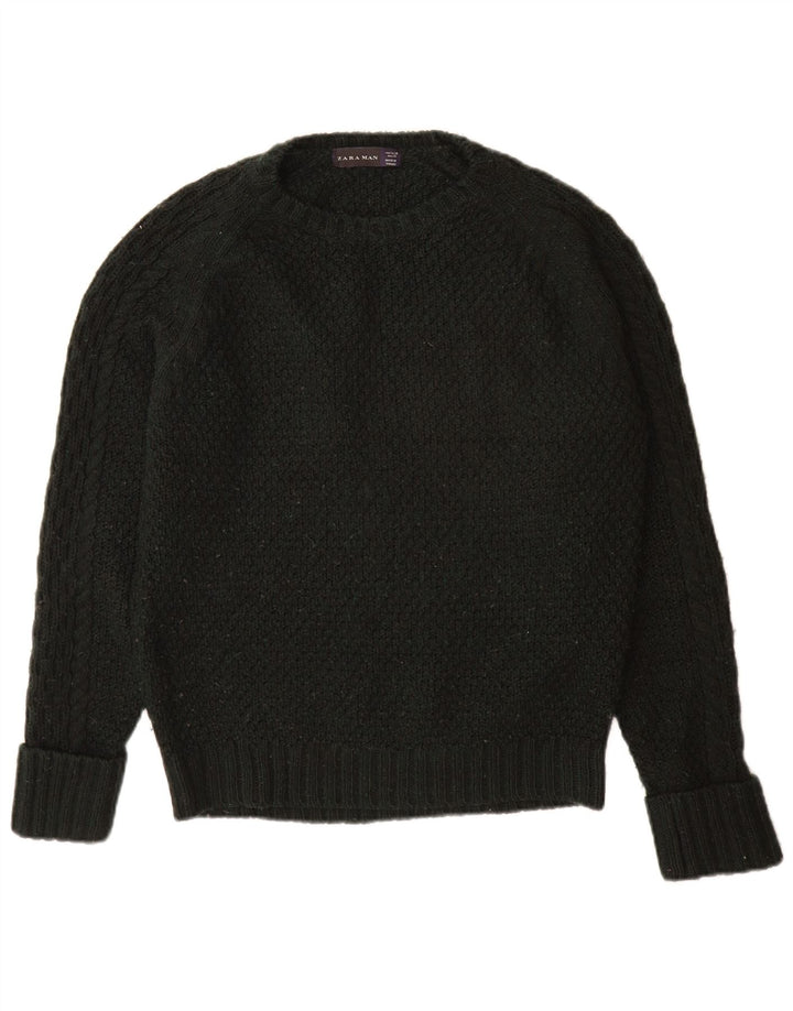 Męski sweter z okrągłym dekoltem Zara, średni czarny akryl