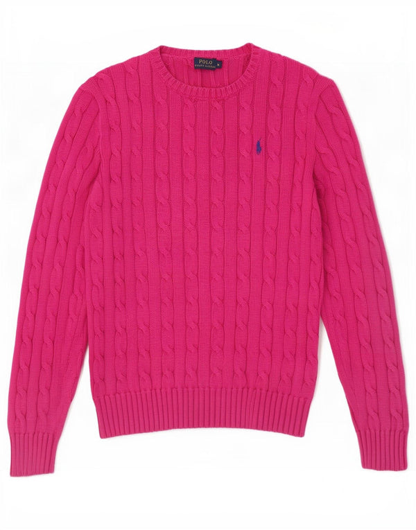 Sweter damski Polo Ralph Lauren z wycięciem pod szyją, UK 12, średni różowy bawełniany
