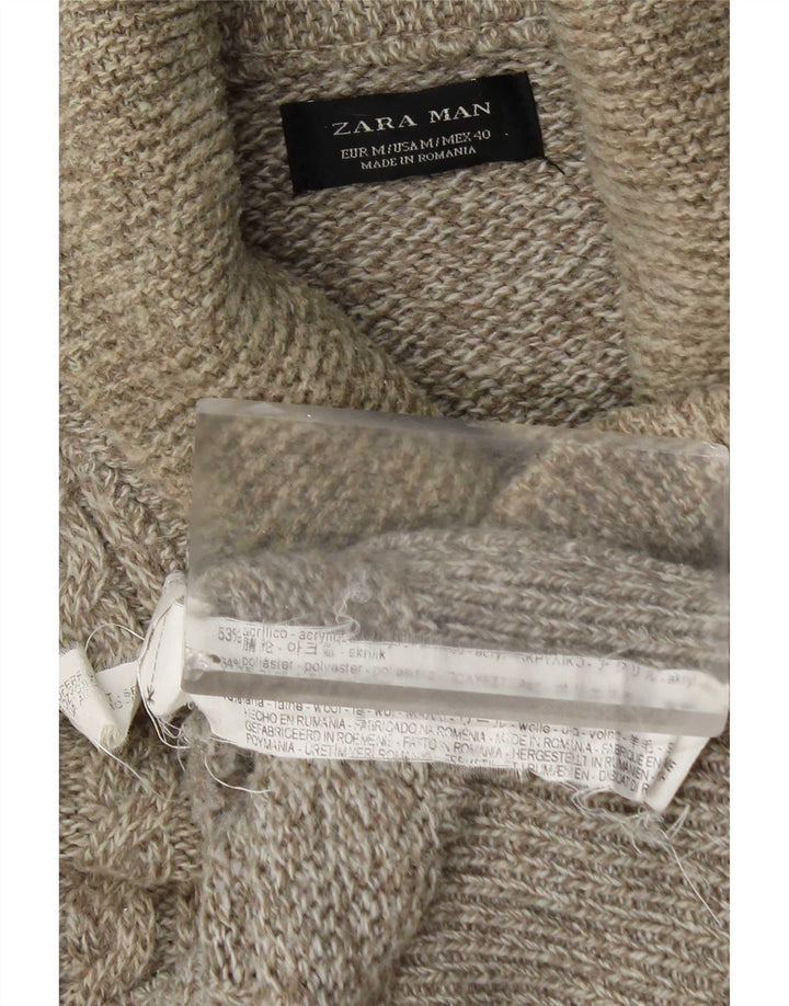 Męski sweter Zara z szalowym dekoltem, średni beż, nakrapiany akryl