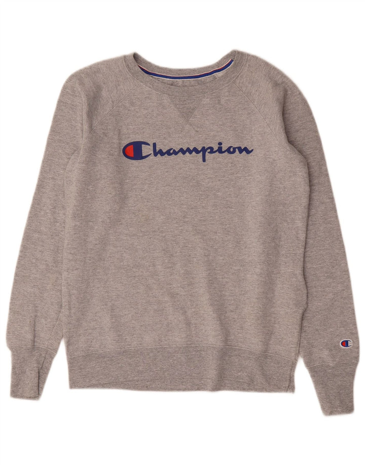 Męski sweter z grafiką Champion, mały, szary, bawełniany