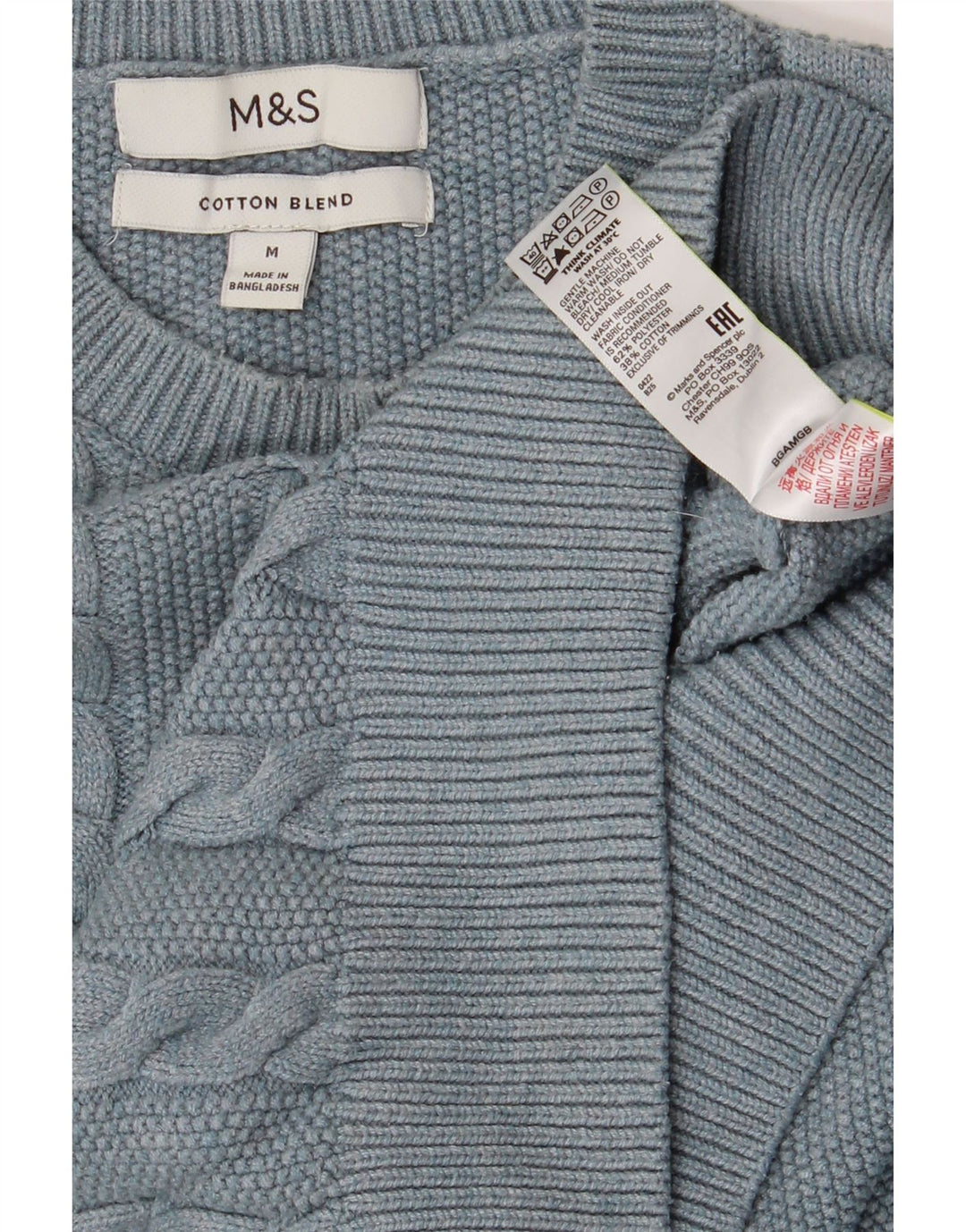 Marks & Spencer Męski sweter z okrągłym dekoltem, średni niebieski, poliester