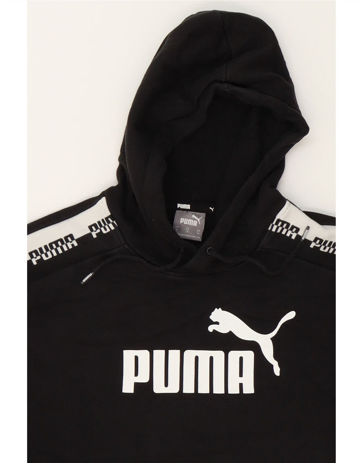 PUMA Mens Graphic Hoodie Jumper Medium Black Cotton Vintage Puma and Second-Hand Puma from Messina Hembry 