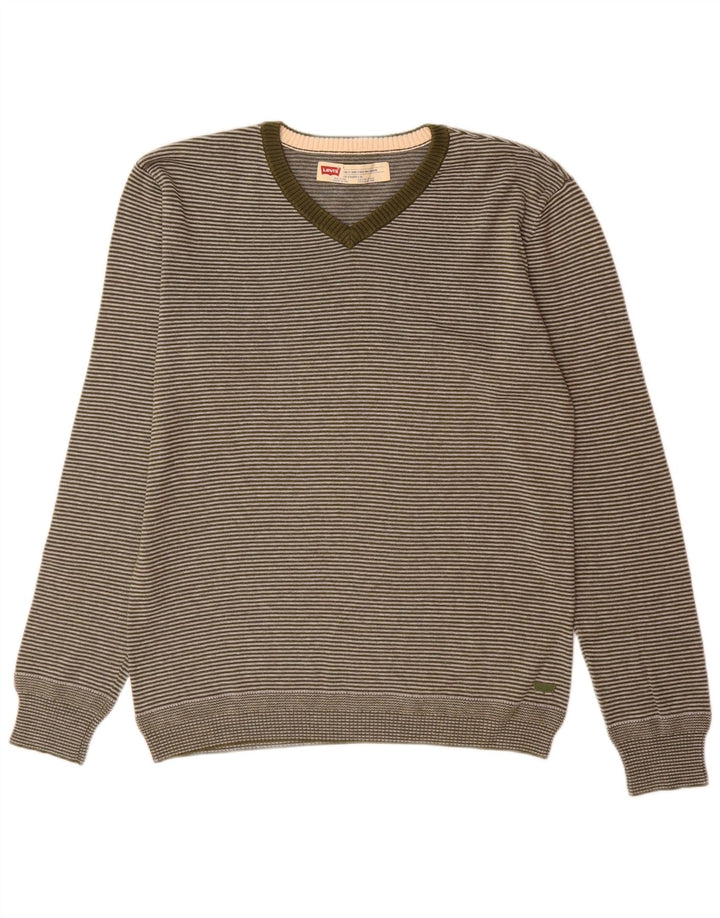 Męski sweter Levi's Slim Fit z dekoltem w kształcie litery V, w średnie zielone prążki