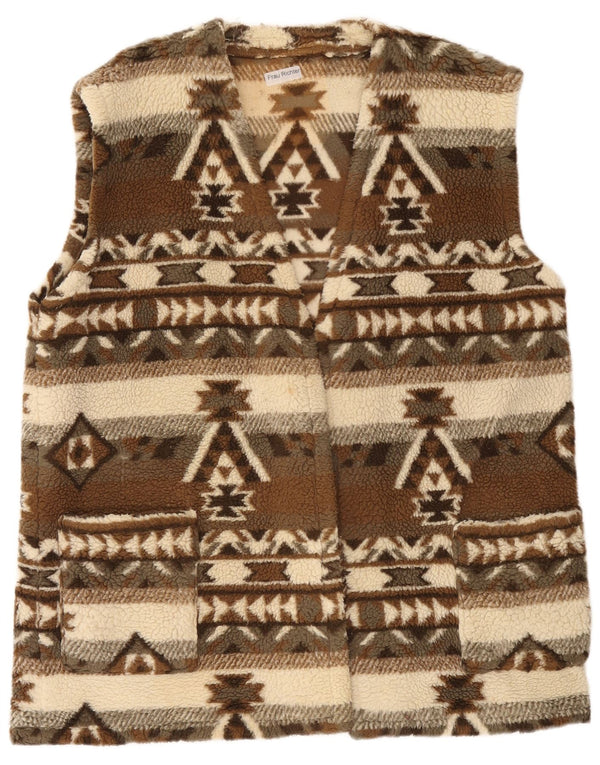 Damska kamizelka polarowa Vintage UK 20 2XL Brązowa geometryczna Aztec