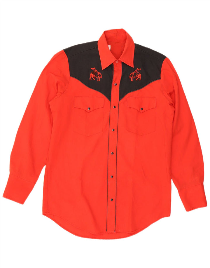 Męska koszula w stylu western w stylu vintage, poliester w kolorze średniej czerwieni