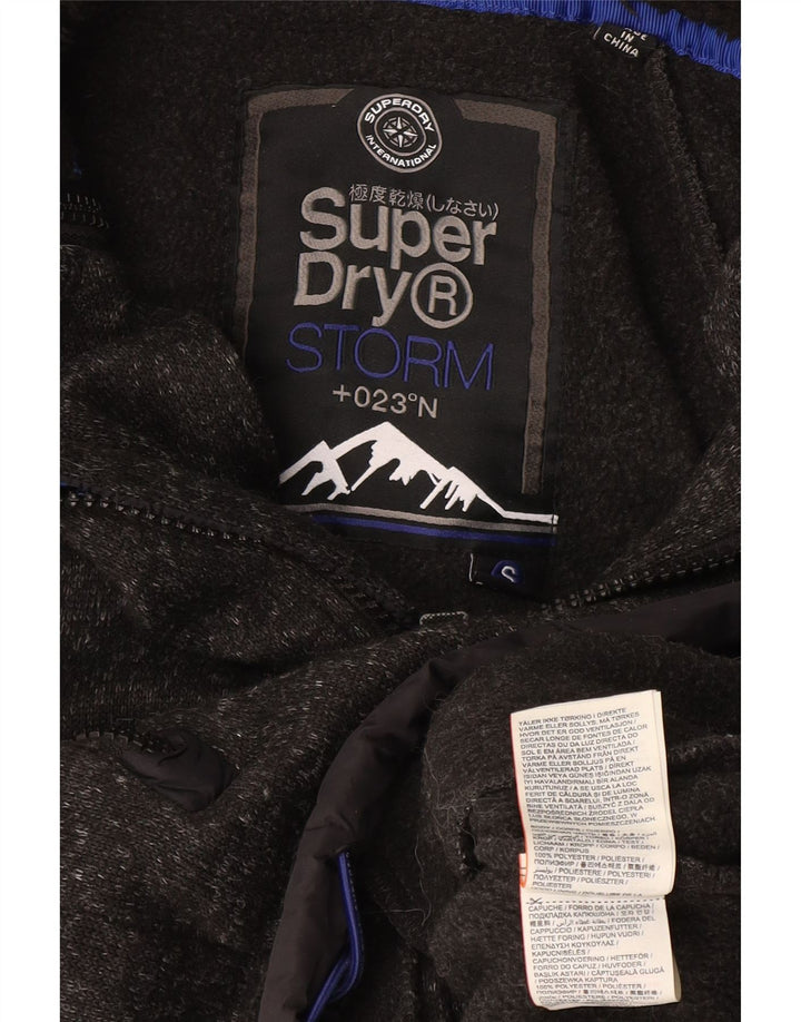 Męski sweter z kapturem i zamkiem Superdry, mały, szary, nakrapiany poliester