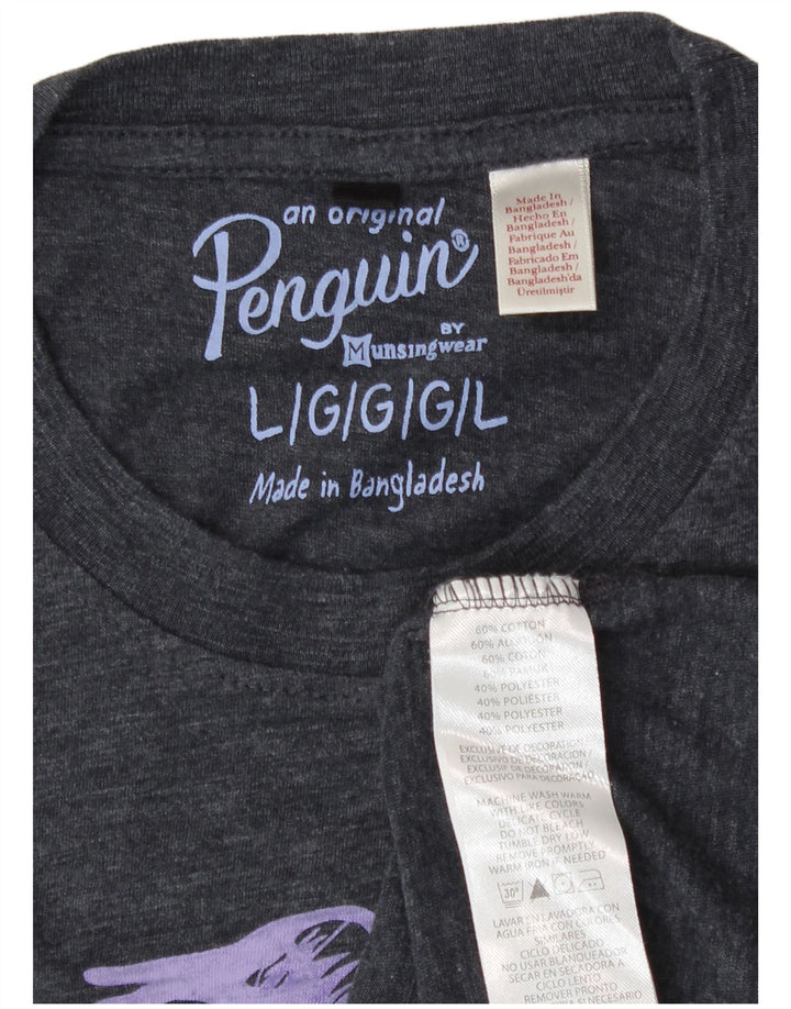 Męski T-shirt z grafiką Pingwin, duży, szary, bawełniany