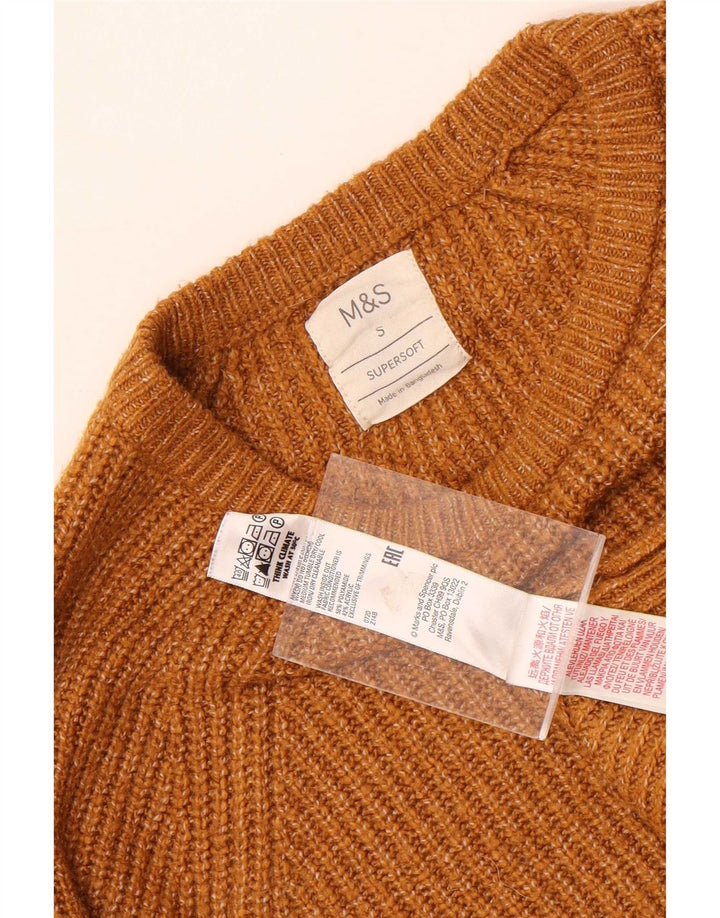 Marks & Spencer Męski sweter z dekoltem w łódkę, mały, brązowy poliamid