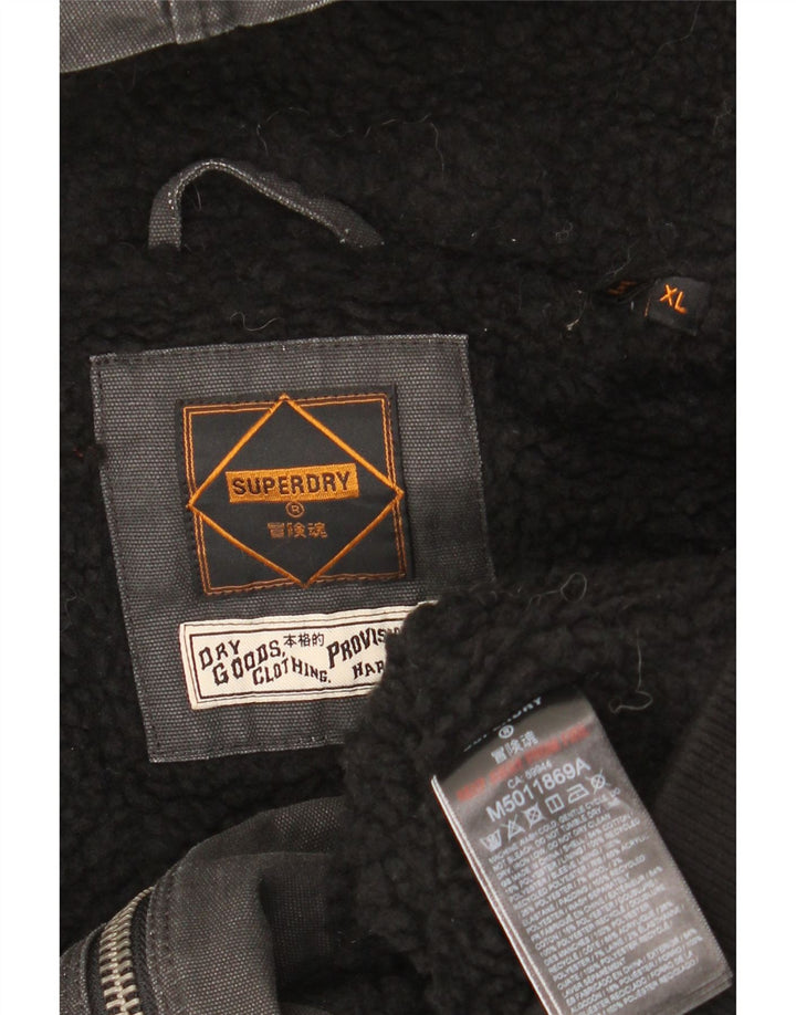 SUPERDRY Męska kurtka Sherpa z kapturem UK 42 XL, szara bawełna