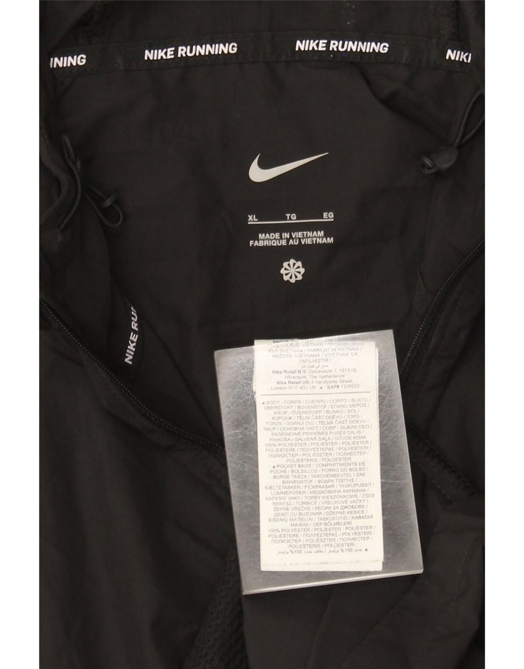 Męska kurtka przeciwdeszczowa z kapturem Nike UK 42 XL, czarna, poliestrowa