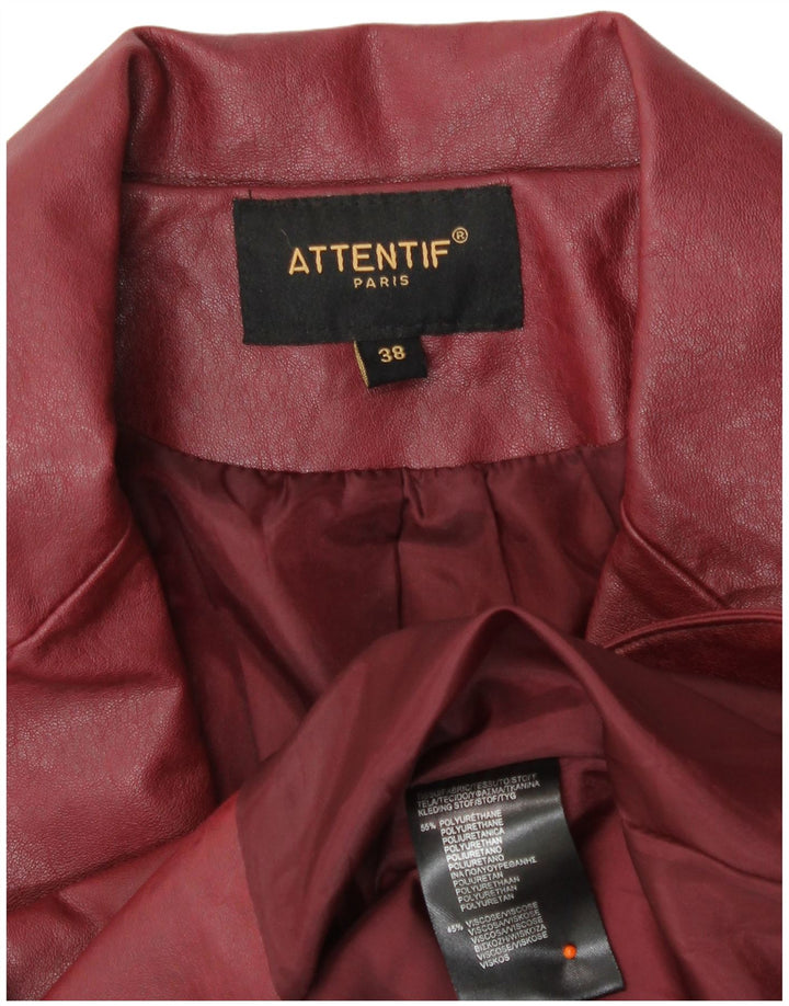 VINTAGE Womens 1 Button Faux Leather Blazer Jacket EU 38 Medium Burgundy