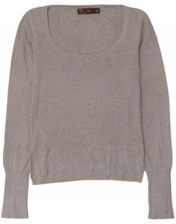 Damski sweter Zara z dekoltem w łódkę UK 12 Średni szary Rayon