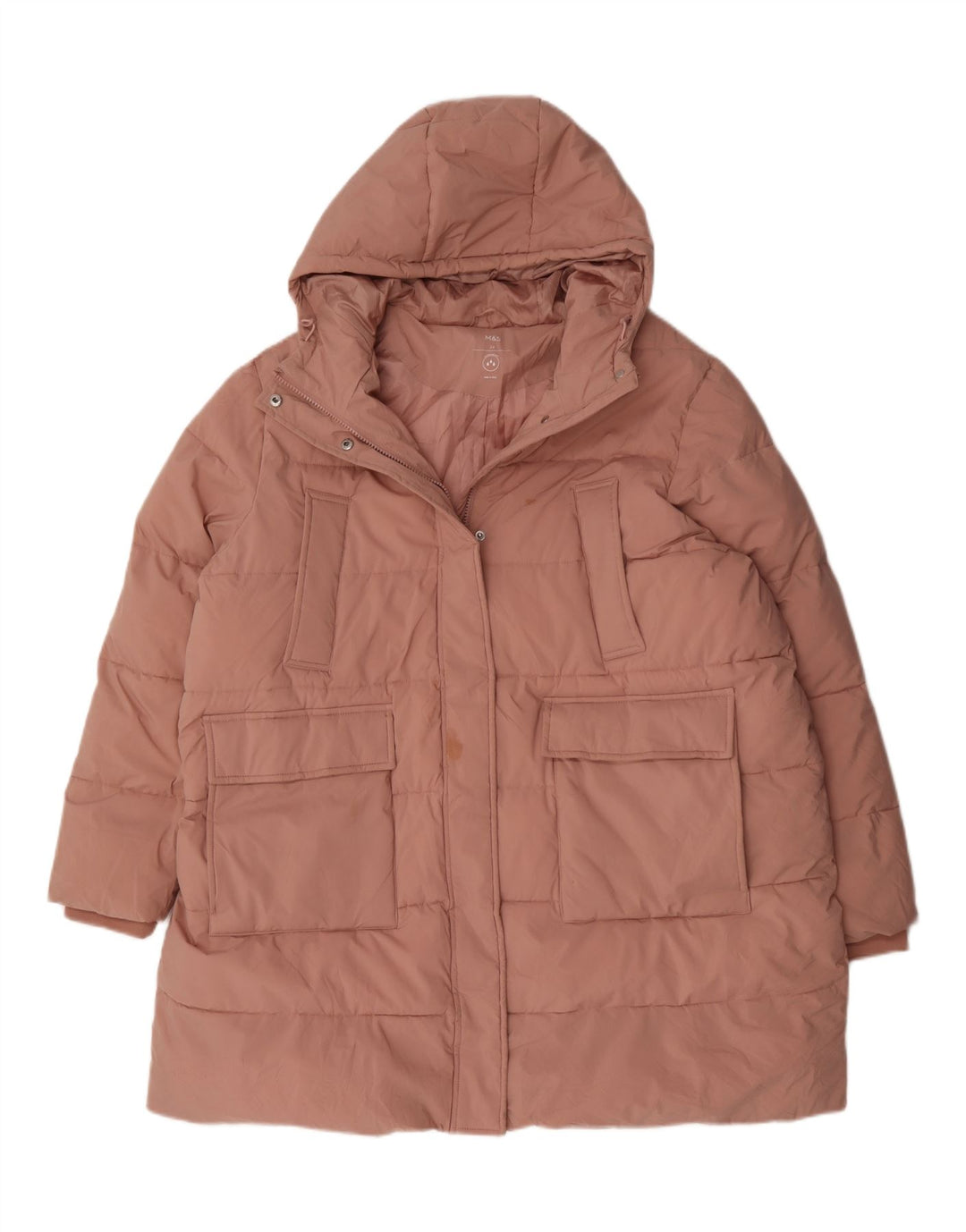 Marks & Spencer Damski ocieplany płaszcz z kapturem UK 24 4XL Różowy poliester