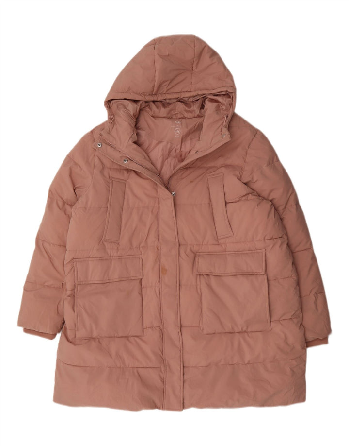 Marks & Spencer Damski ocieplany płaszcz z kapturem UK 24 4XL Różowy poliester
