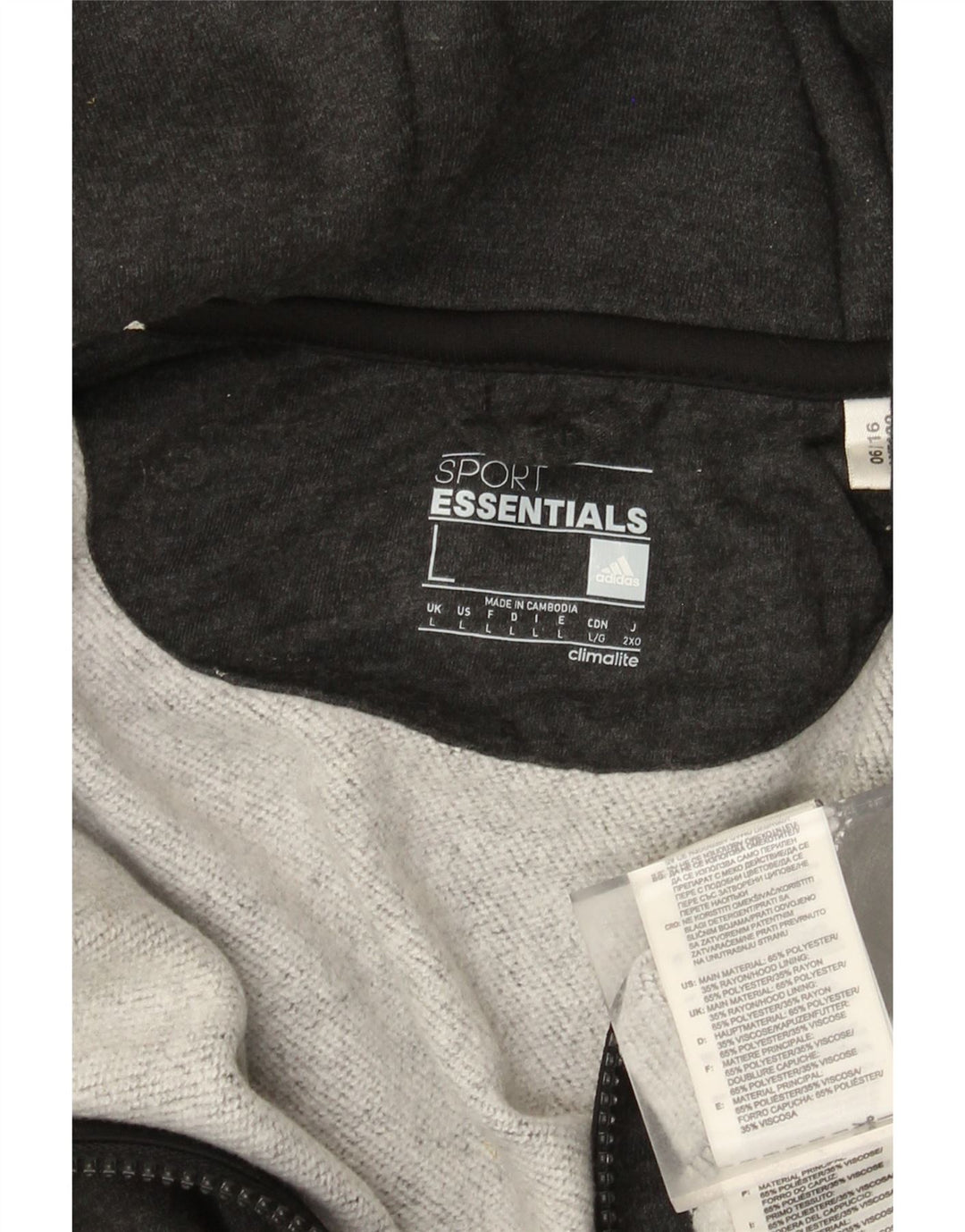 Adidas Męski sweter z kapturem i zamkiem błyskawicznym, duży, szary poliester