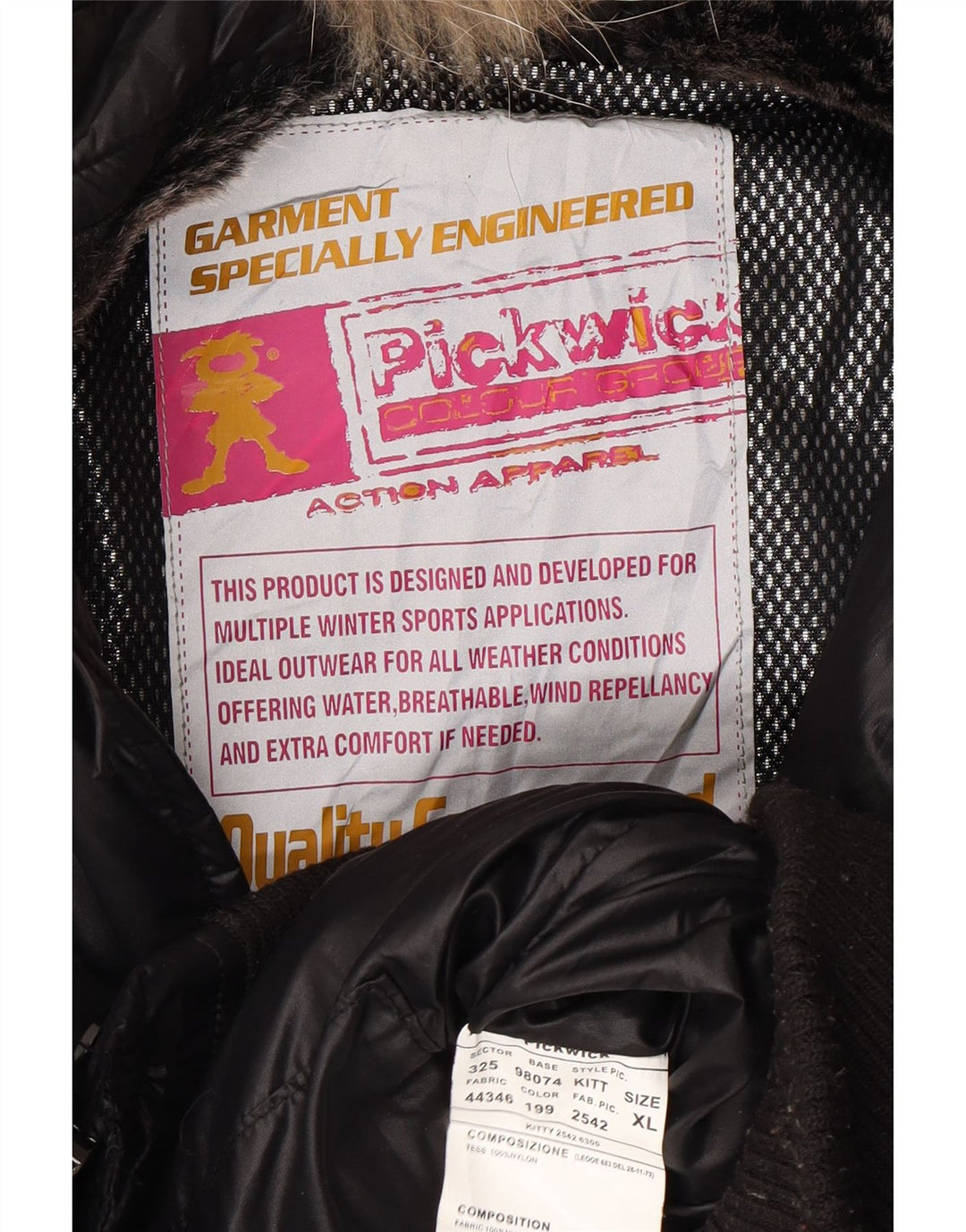 Damska ocieplana kurtka z kapturem PICKWICK UK 18 XL, czarny nylon