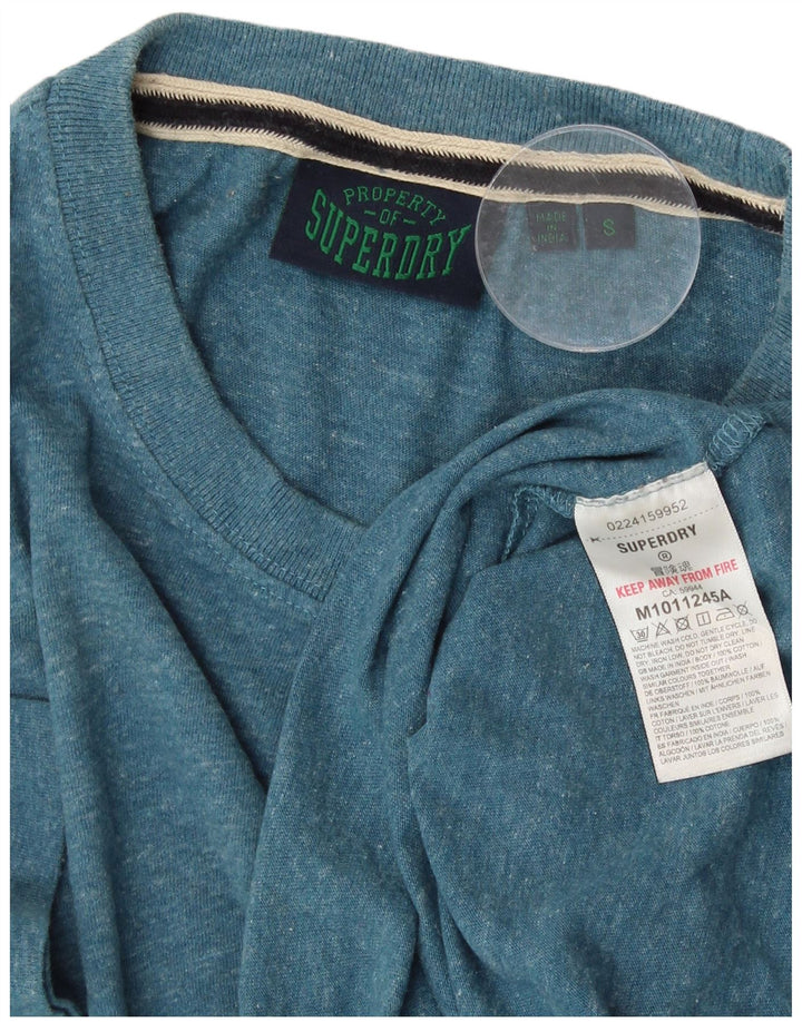 SUPERDRY Męski T-shirt Top, Mały, Niebieski, Bawełniany Nakrapiany