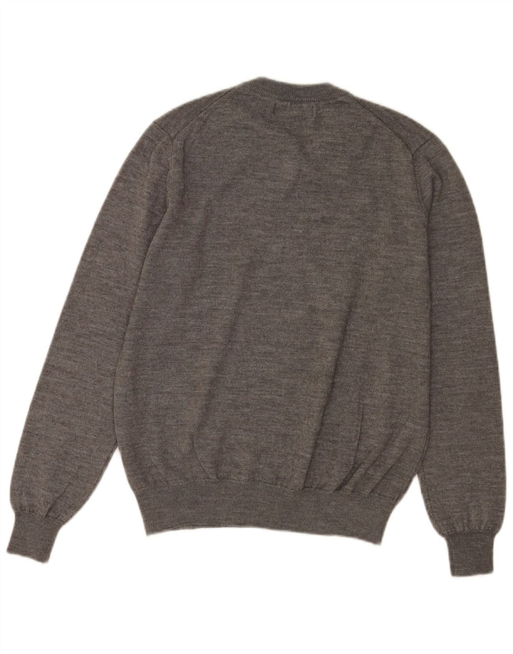 Męski sweter Trussardi z dekoltem w kształcie litery V, średnioszary, wełniany w cętki