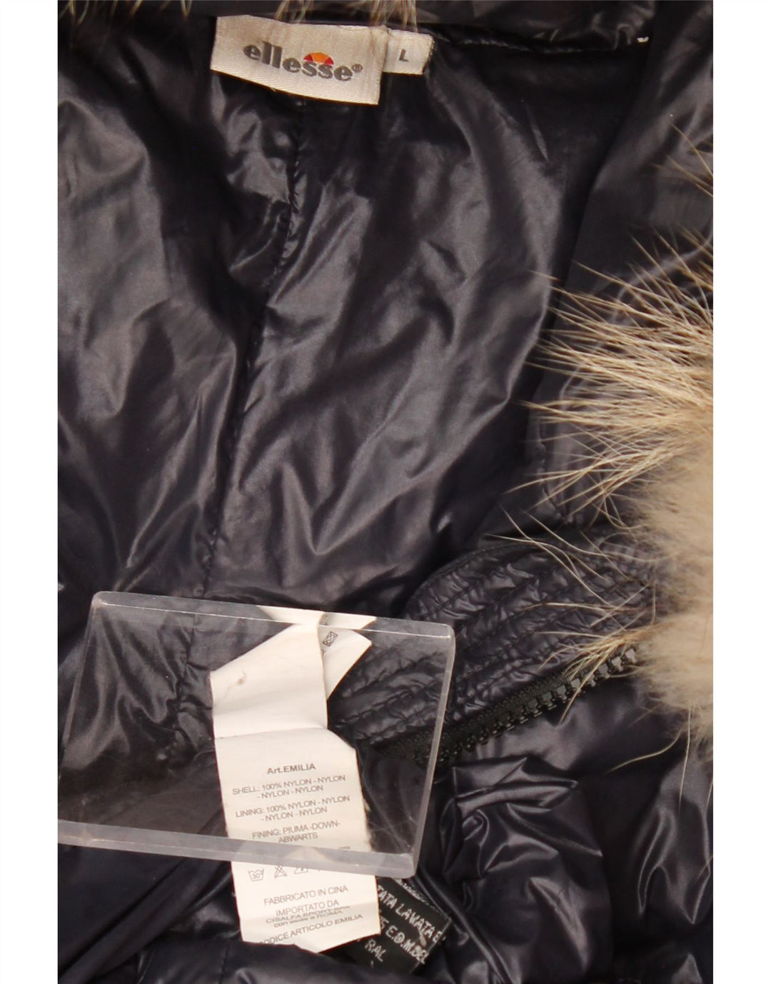 Damska ocieplana kurtka z kapturem Ellesse UK 14, duża, czarna nylonowa