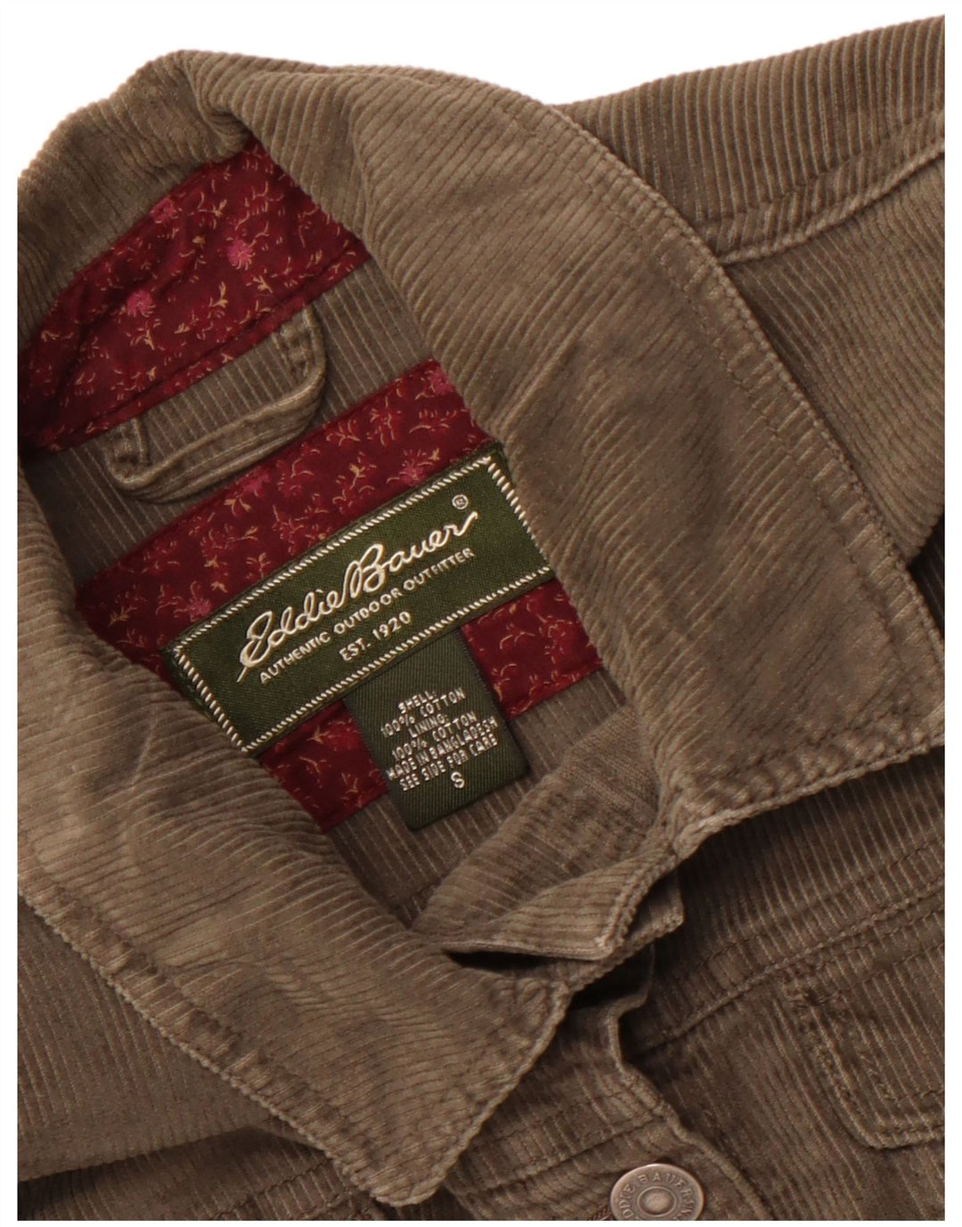 Damska kurtka sztruksowa o luźnym kroju Eddie Bauer UK 10, mała, bawełniana khaki