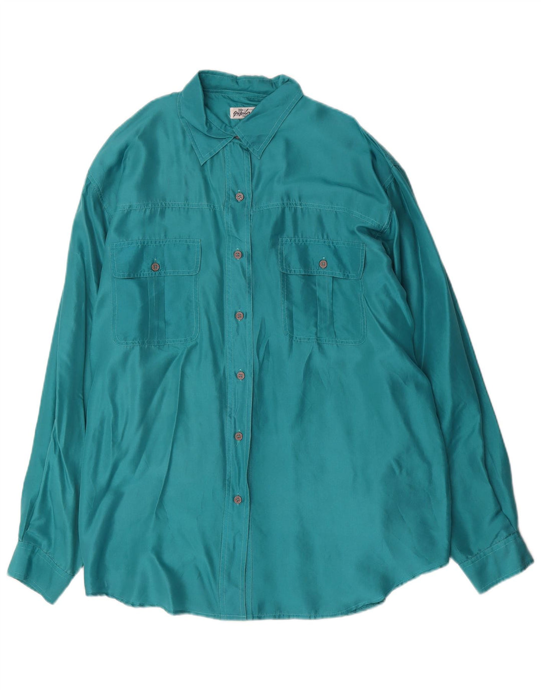 Damska bluzka koszulowa oversize w stylu vintage UK 16, duża, zielona, jedwabna