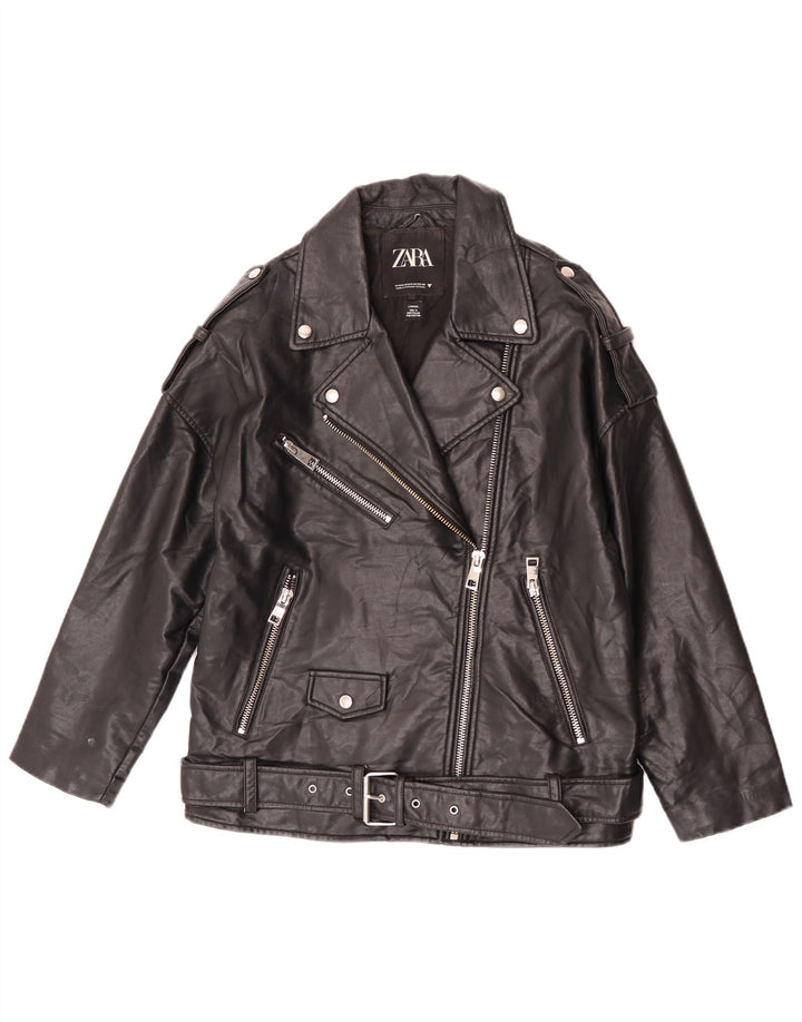 Damska kurtka motocyklowa typu oversize ze sztucznej skóry Zara UK 10, mała, czarna, z poliestru