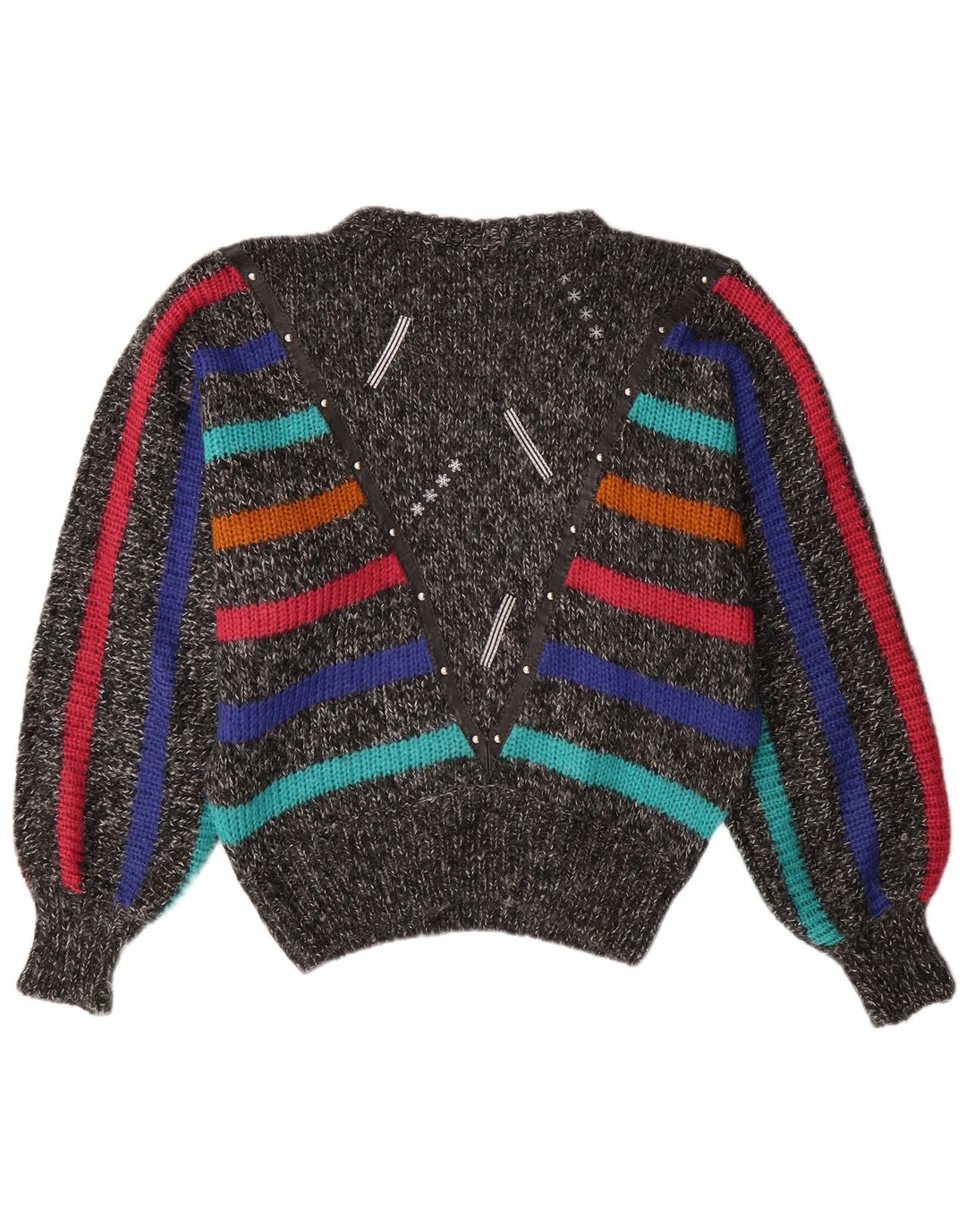 Damski sweter z okrągłym dekoltem w stylu vintage, UK 14, w średnie szare paski