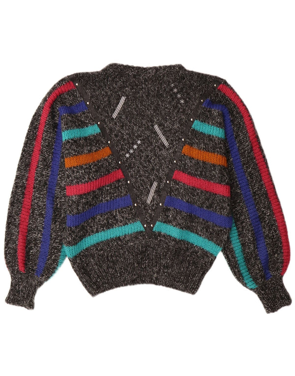 Damski sweter z okrągłym dekoltem w stylu vintage, UK 14, w średnie szare paski