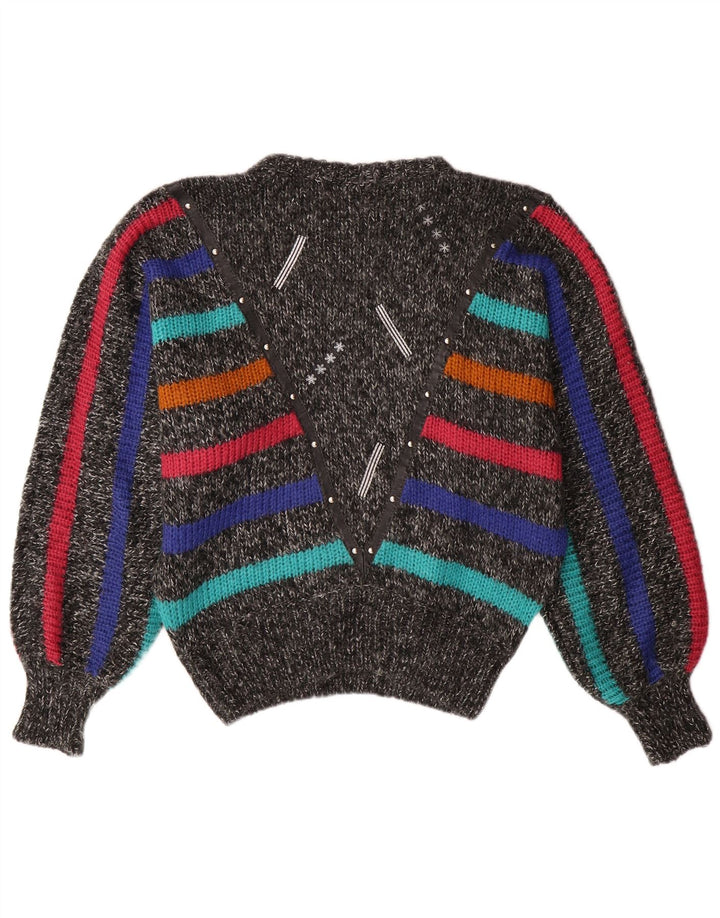 Damski sweter z okrągłym dekoltem w stylu vintage, UK 14, w średnie szare paski