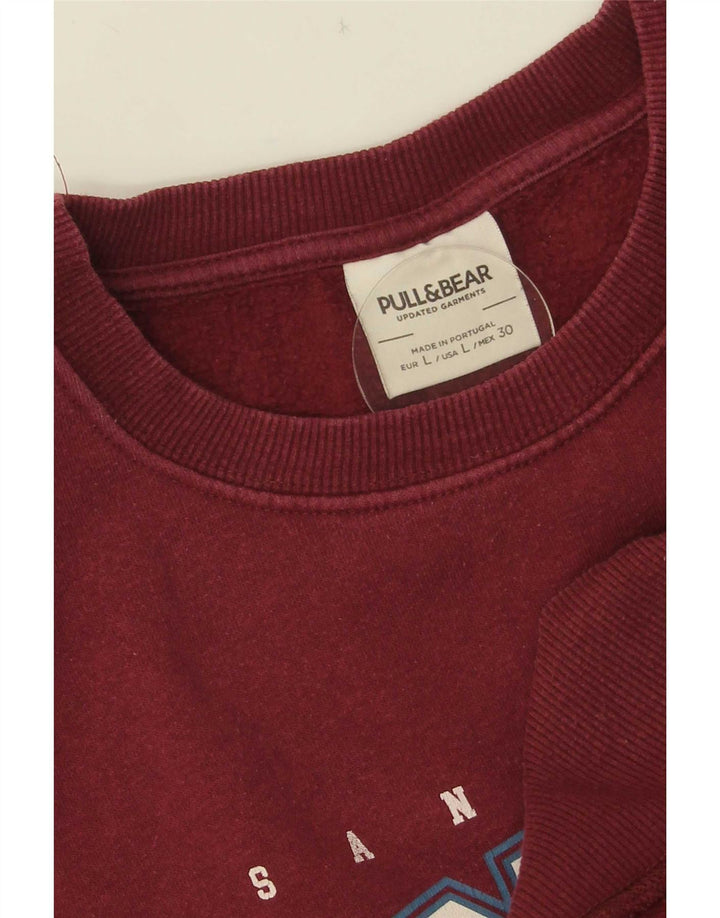 Damski sweter oversize Pull & Bear z grafiką, UK 16, duży bordowy