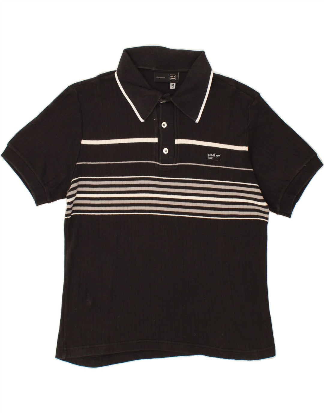 GAS Mens Polo Shirt Medium Black Striped Cotton Vintage Gas and Second-Hand Gas from Messina Hembry 