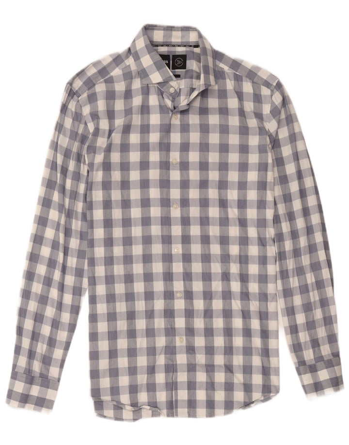 Koszula męska Hugo Boss Slim Fit, rozmiar 15 1/2, bawełniana w średnią niebieską kratkę