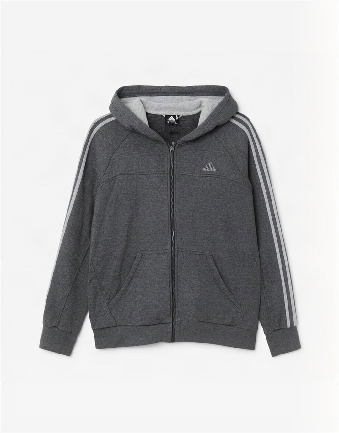 Adidas Męski sweter z kapturem i zamkiem błyskawicznym, średnioszary, bawełniany