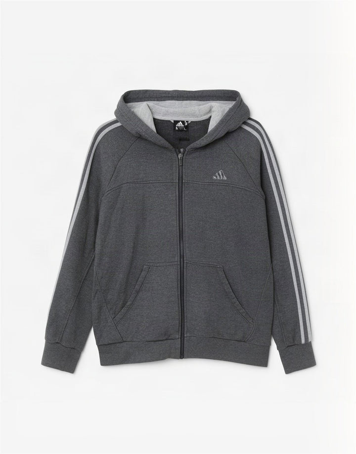 Adidas Męski sweter z kapturem i zamkiem błyskawicznym, średnioszary, bawełniany